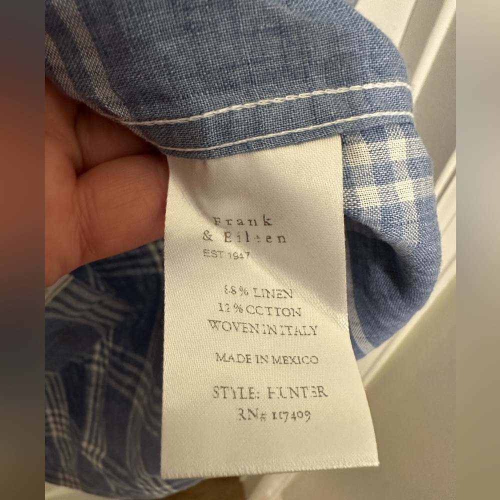 Frank & Eileen Hunter Shirt Dress Size Small Linen Blue Plaid Long Sleeve - Picture 6 of 7